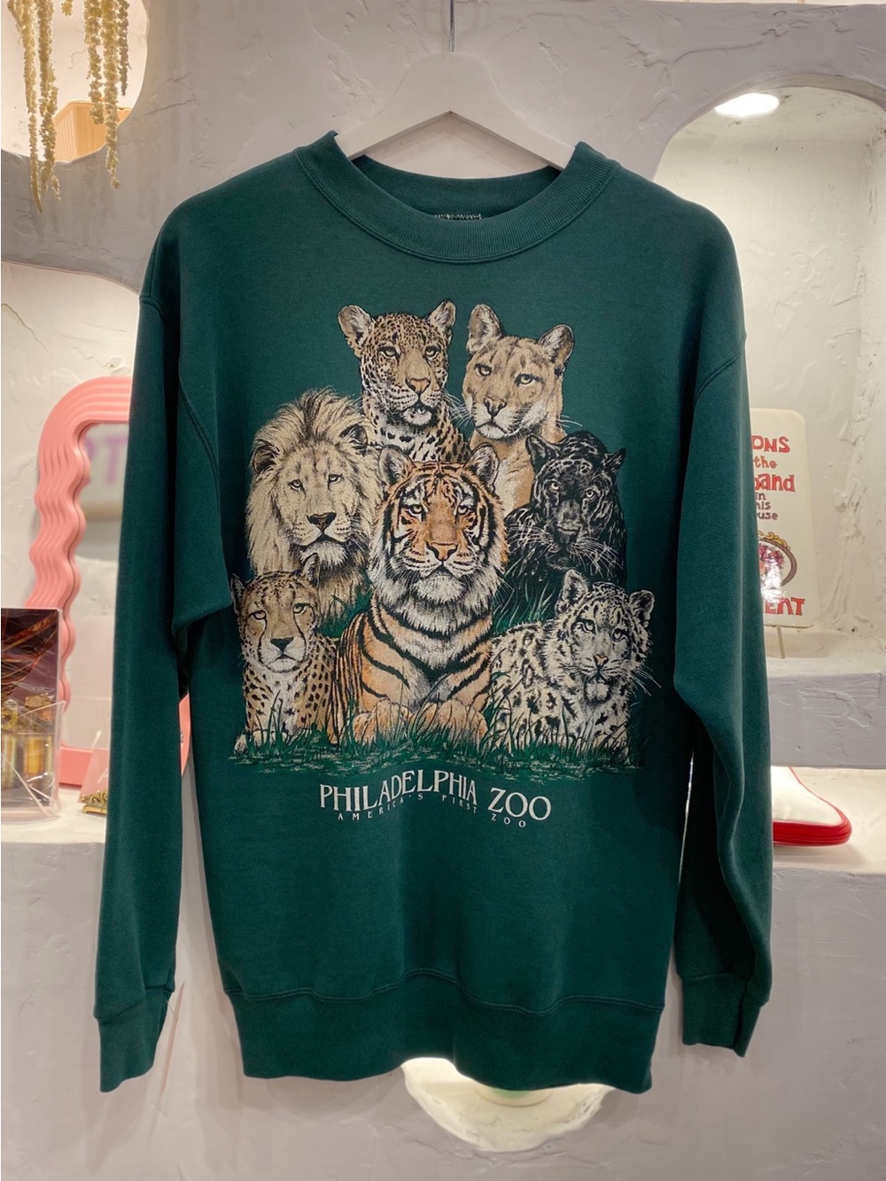 Vintage 90s Philadelphia Zoo Green Big Cats Animal Graphic Crewneck Sweatshirt